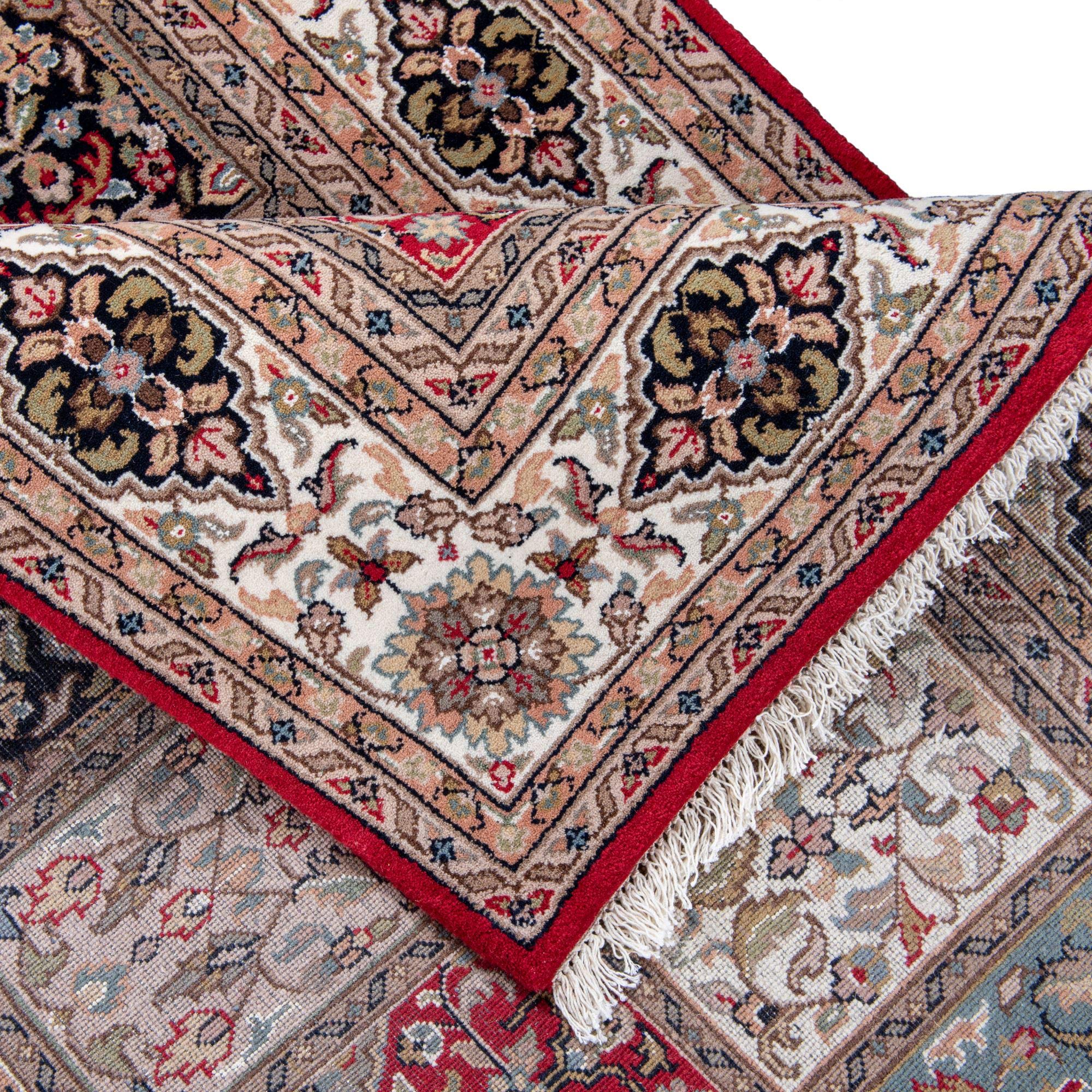 THEKO | Tappeto orientale tradizionale in 100% lana vergine, tappeto persiano con motivo Isfahan | Annodato a mano | Rosso | 60x90 cm