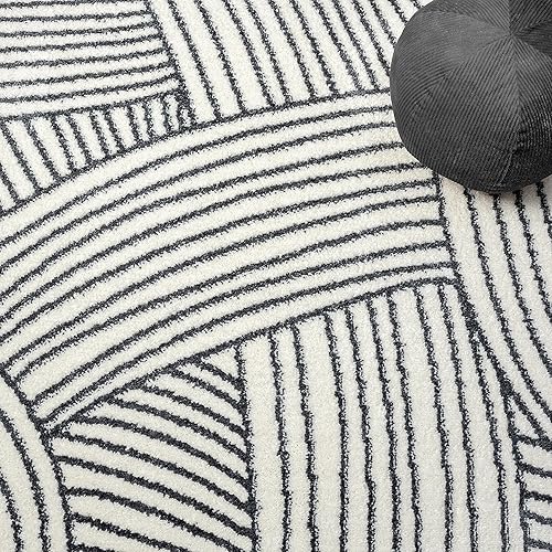 Miniatura 7 de Abani Nuevo Collection - Alfombra de área, diseño moderno forrado cremacarbón, 6 x 9 pies, fácil de limpiar, duradera para niños y mascotas, no