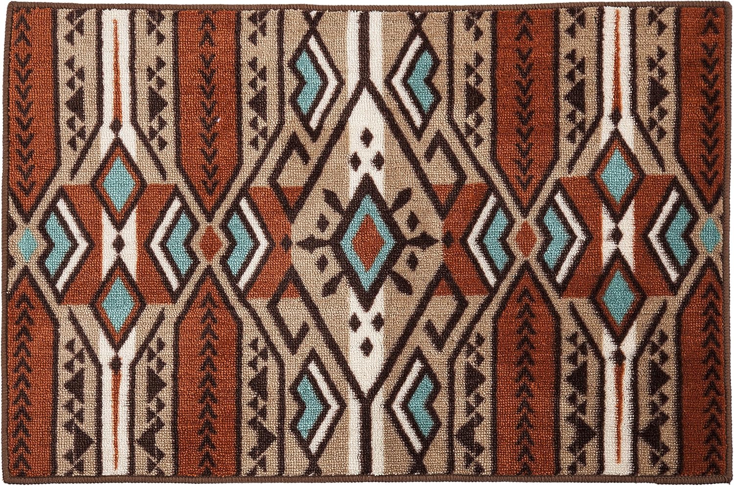 Paseo Road Aztec Western Kitchen Mat, Bathroom Rug 24x36 inch, Cream Blue Red Lodge Themed Non-Slip Washable Floor Bath Rug