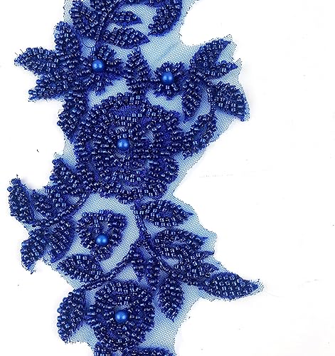 Miniatura 5 de Heyiwell 1 par de apliques de encaje bordado de encaje con cuentas 3D rojo vino hecho a mano, bordado floral con cuentas para costura, vestido de