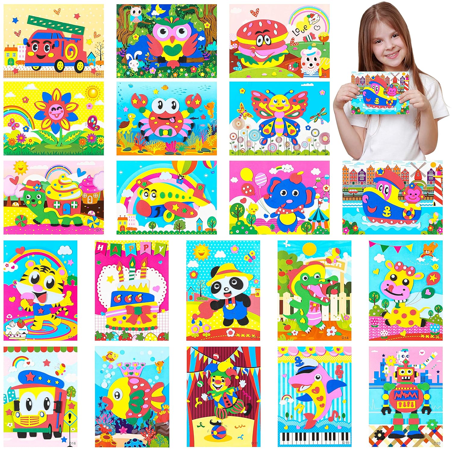 MALLMALL6 20Pcs Mosaic Sticker Art Kits for Kids DIY Mosaic Art Crafts