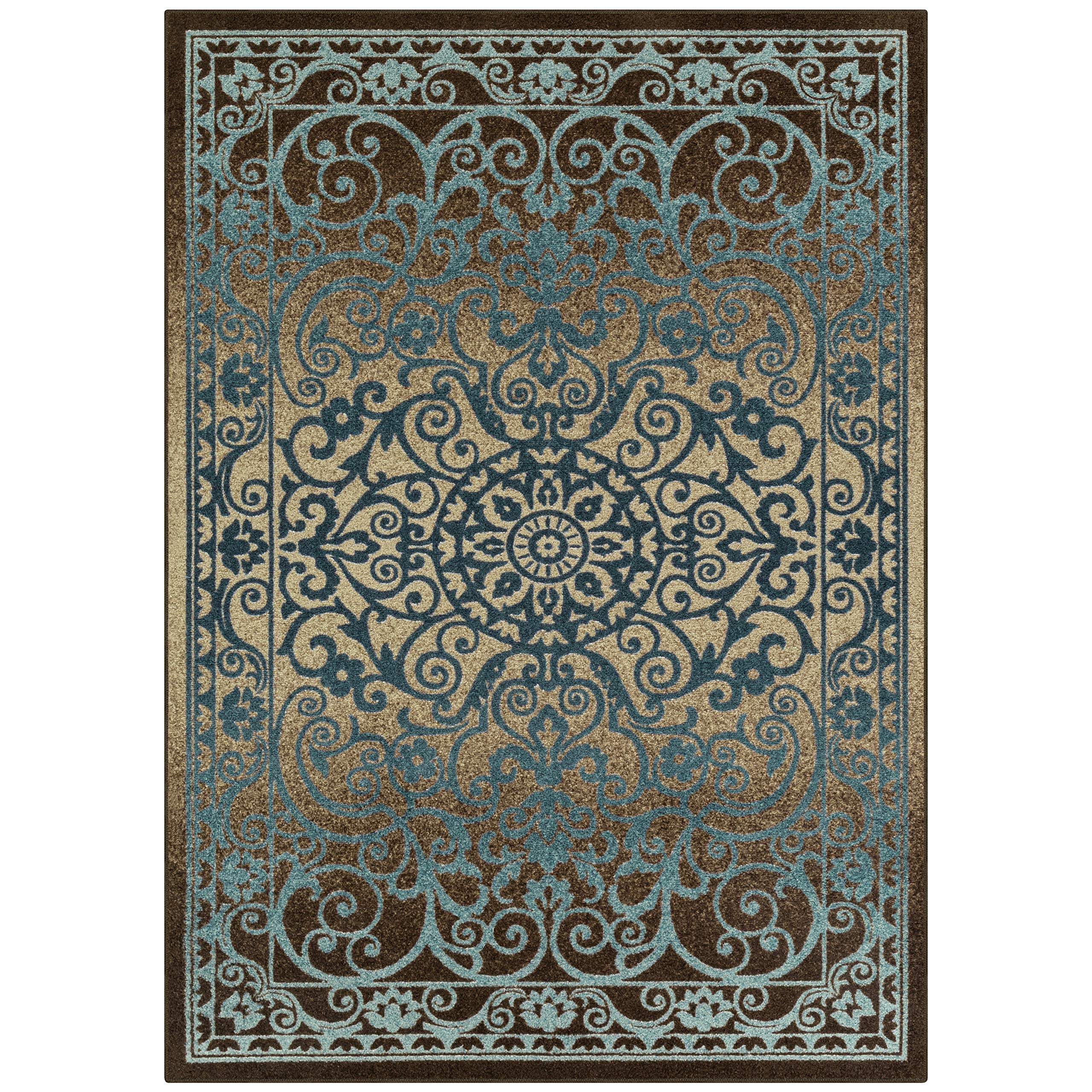 maples rugs pelham vintage area rugs for living room & bedroom [made in usa], 5 x 7, blue/walnut