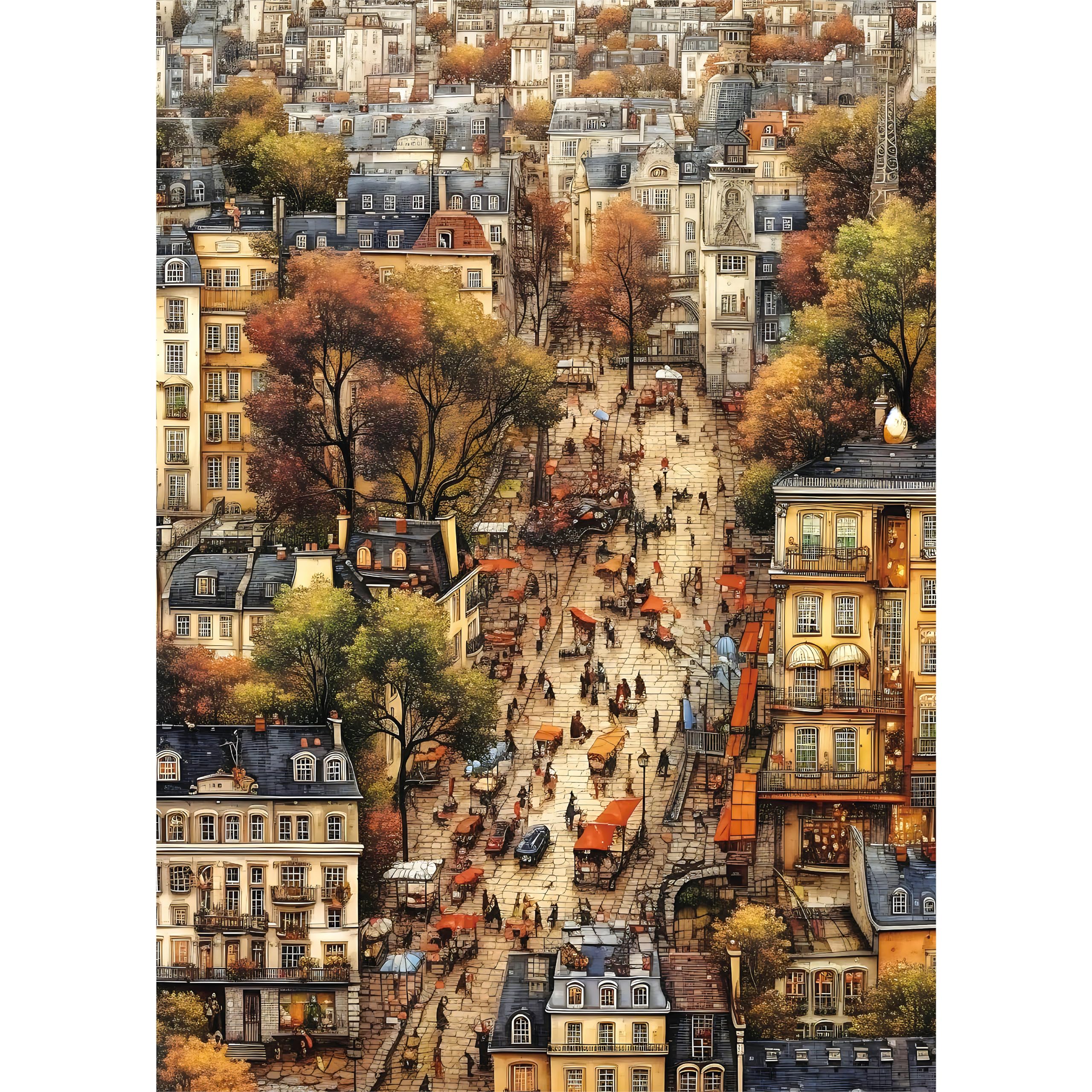 CREAFOMIFE 1000 Piece Jigsaw Puzzle for Adults, Hard Difficult Challenging Puzzle, Gift for Adult Puzzle Lovers Vintage Village Town (70 x 50 cm) — image 1