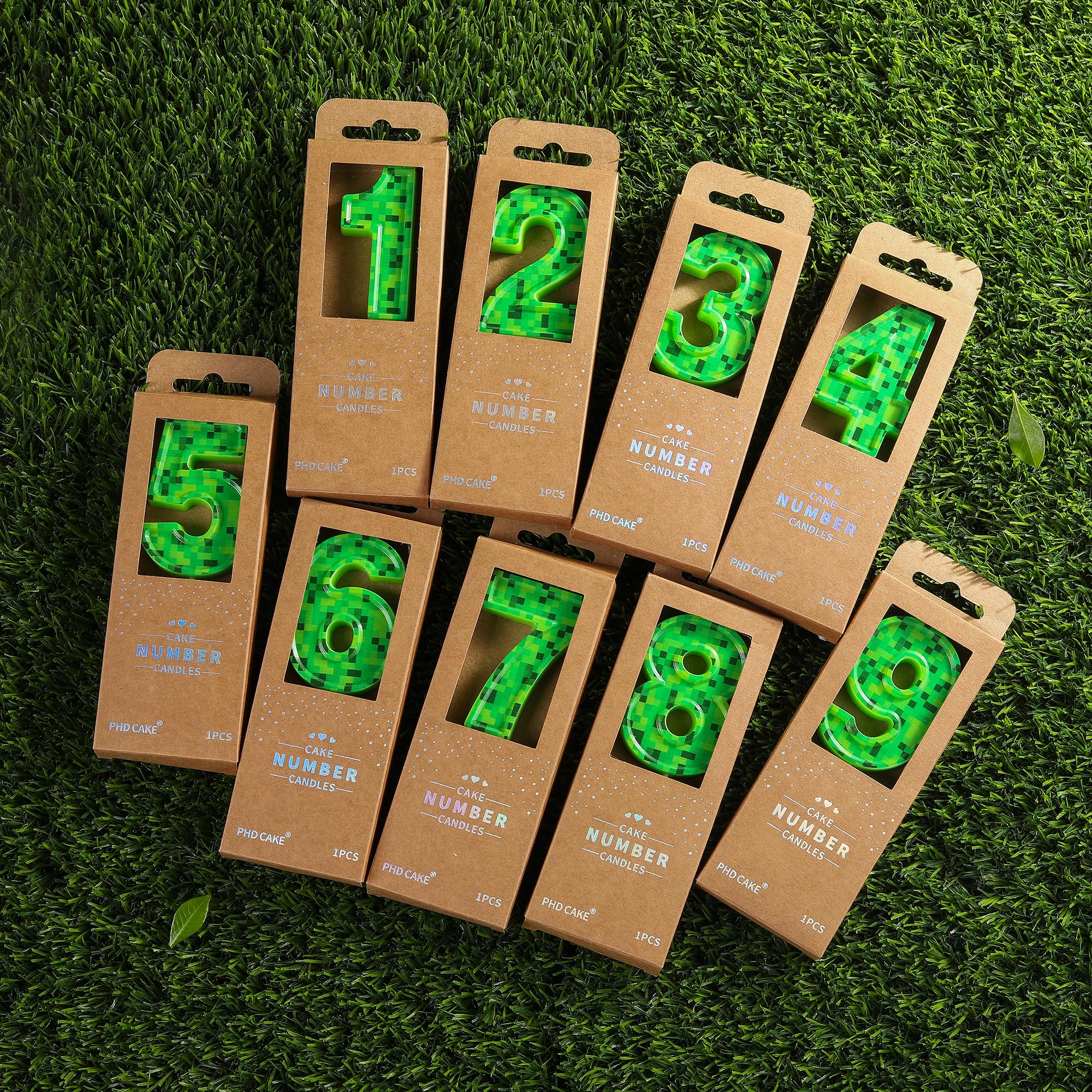 PHD CAKE Bougies d'anniversaire sur le thème du chiffre 6 de 7,76 pouces, bougies de numéro de mineur vert, bougies de numéro de gâteau, célébration de fête