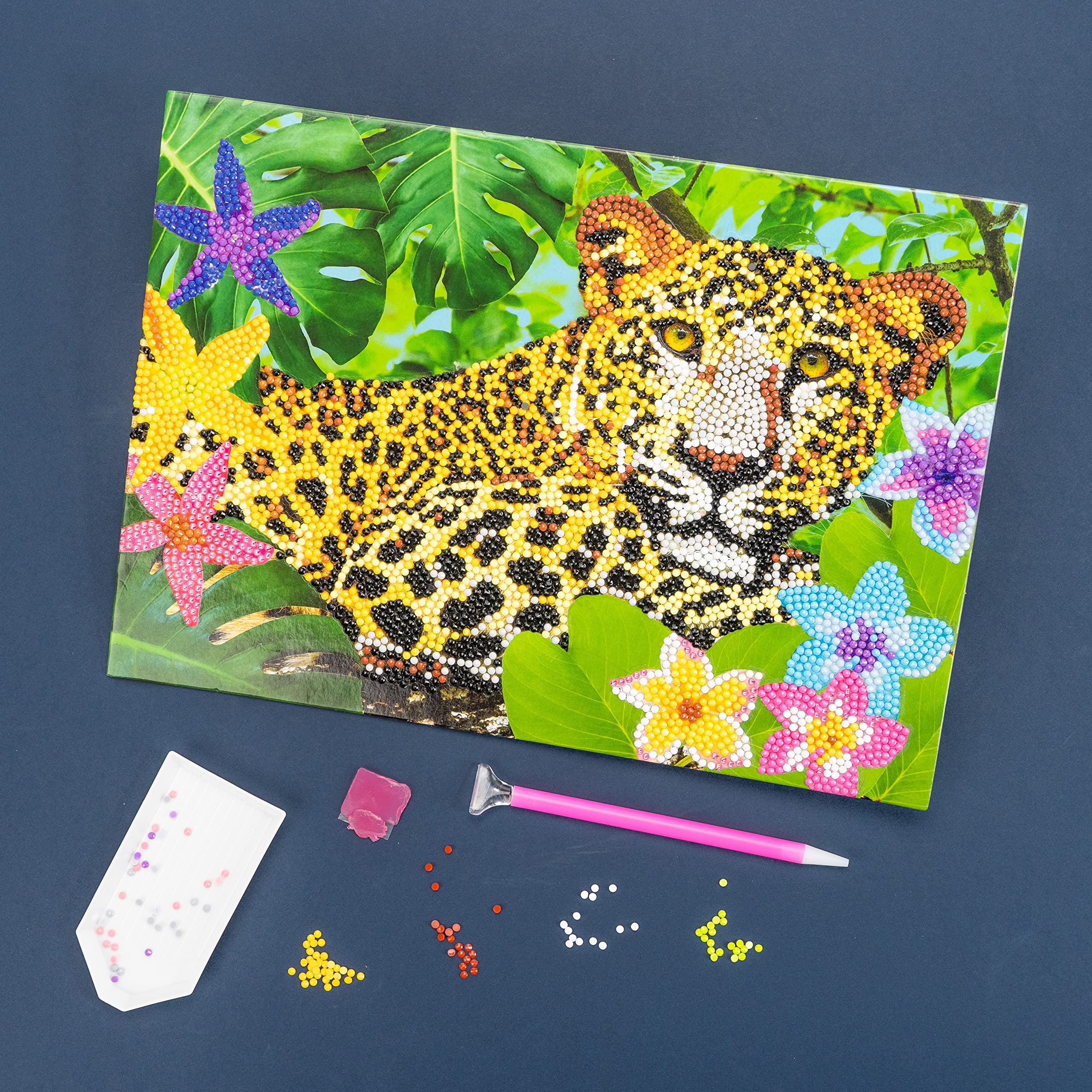 DIAMANTINY 96201 Level Up - Nice Group Creative Art, Diamond Painting Kit crea il mosaico, WILD, Leopardo, Multicolor