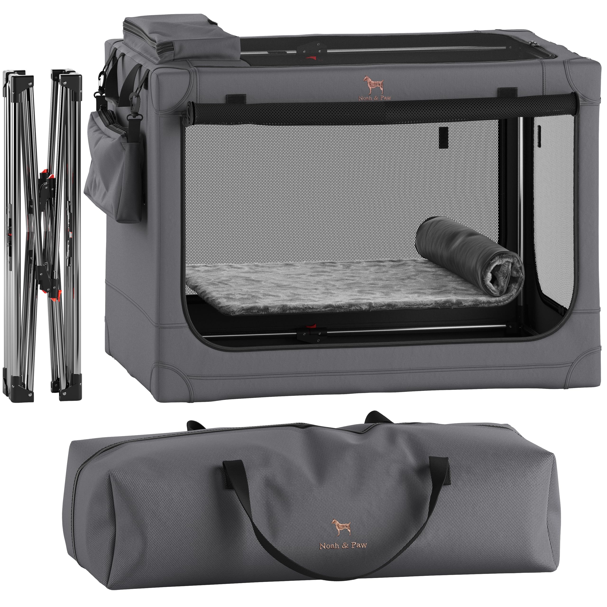 Noah & Paw Collapsible Dog Crate 36 Inches, XL Dog Crate for XL, Large Medium Breed, Travel Kennel for Car, Includes Pet Mat for Pet Cage, 2 Storage