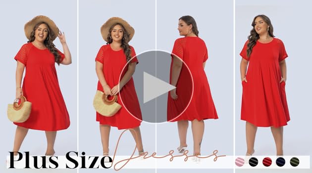 Eytino Women's Plus Size T Shirt Dress Crew Neck Lace Crochet Short Sleeve  Swing Midi Dresses Summer Casual Pleated Flowy Aline Dress with Pockets  Apricot 1X at Amazon Women's Clothing store