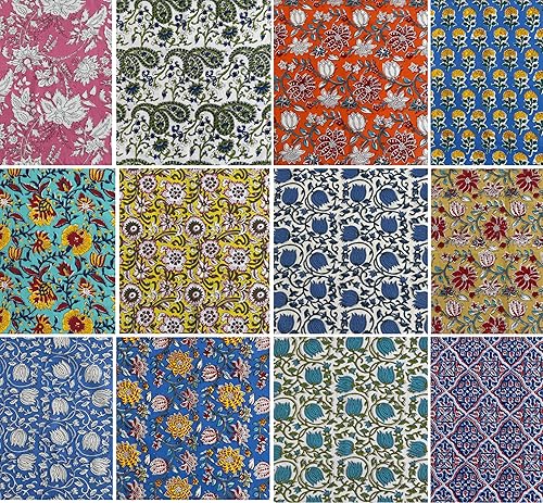 Miniatura 1 de Juego de 12 servilletas de tela de algodón para cocina y mesa, estampado indio a mano, tamaño 16 x 16 pulgadas, decoración del hogar (12)