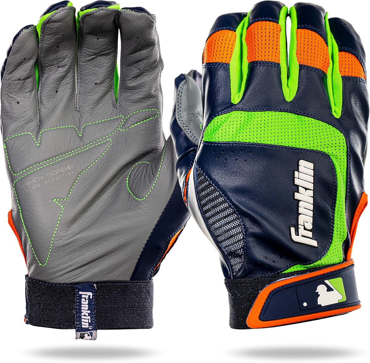 Franklin Sports MLB Guantes de bateo de béisbol – Shok-Sorb X guantes de bateo para béisbol + softbol – pares de guantes de bateo acolchados para adultos + jóvenes – varios colores + tamaños