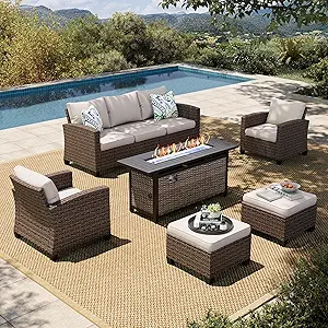 HERA'S HOUSE Patio Furniture Set with Fire Pit Table