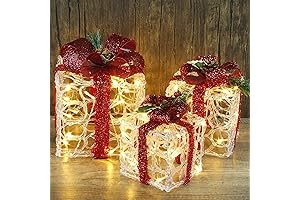 ATDAWN Christmas Box Decor, Set of 3 Lighted Gift Boxes