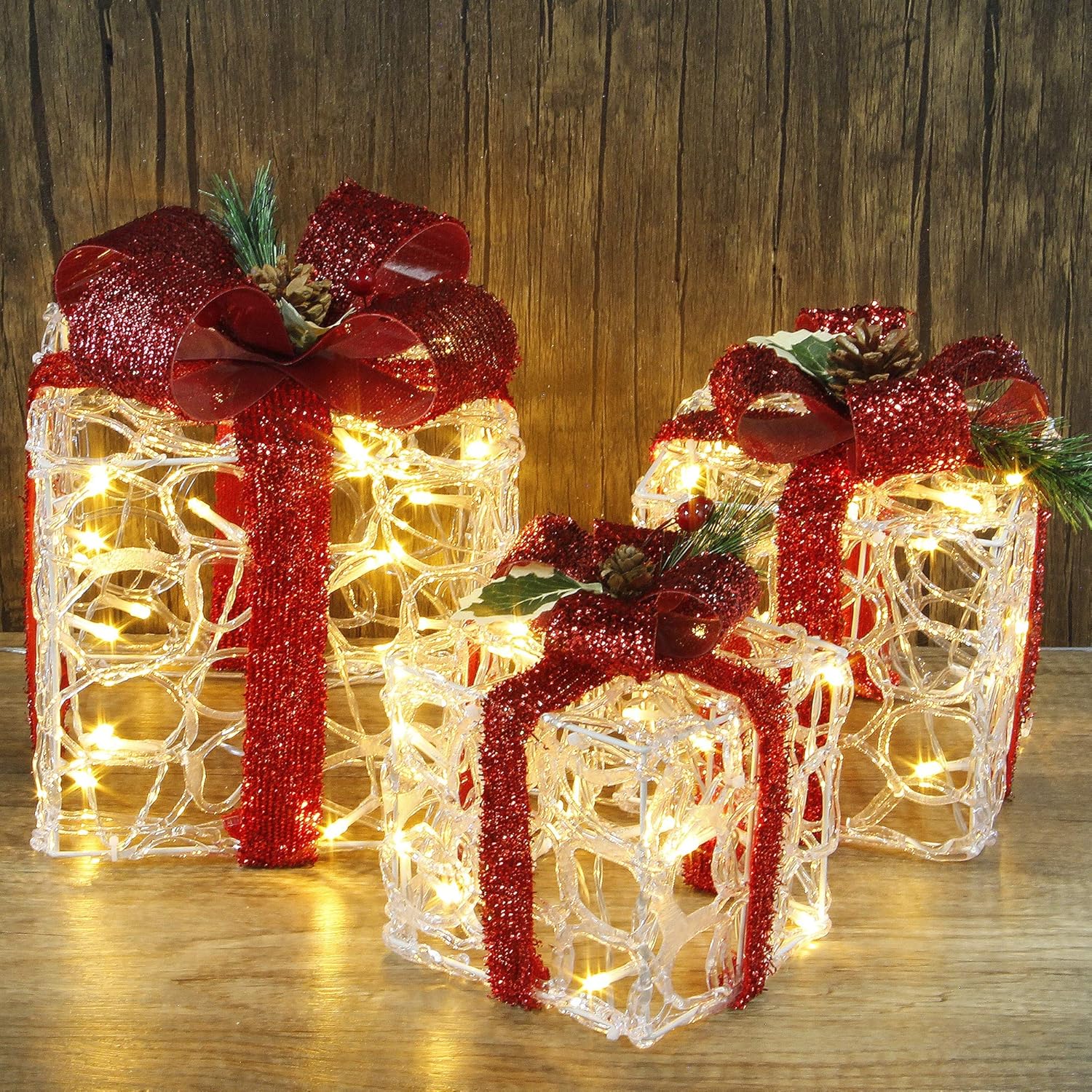 Lighted Gift Boxes - Set of 3 Xmas Decorations