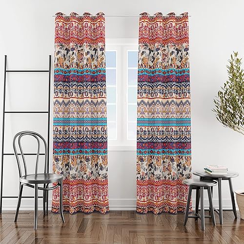 Cortinas bohemias a rayas bohemias que reducen la luz, oscurecimiento de la habitación, cortinas hippie para dormitorio, sala de estar, 2 unidades,