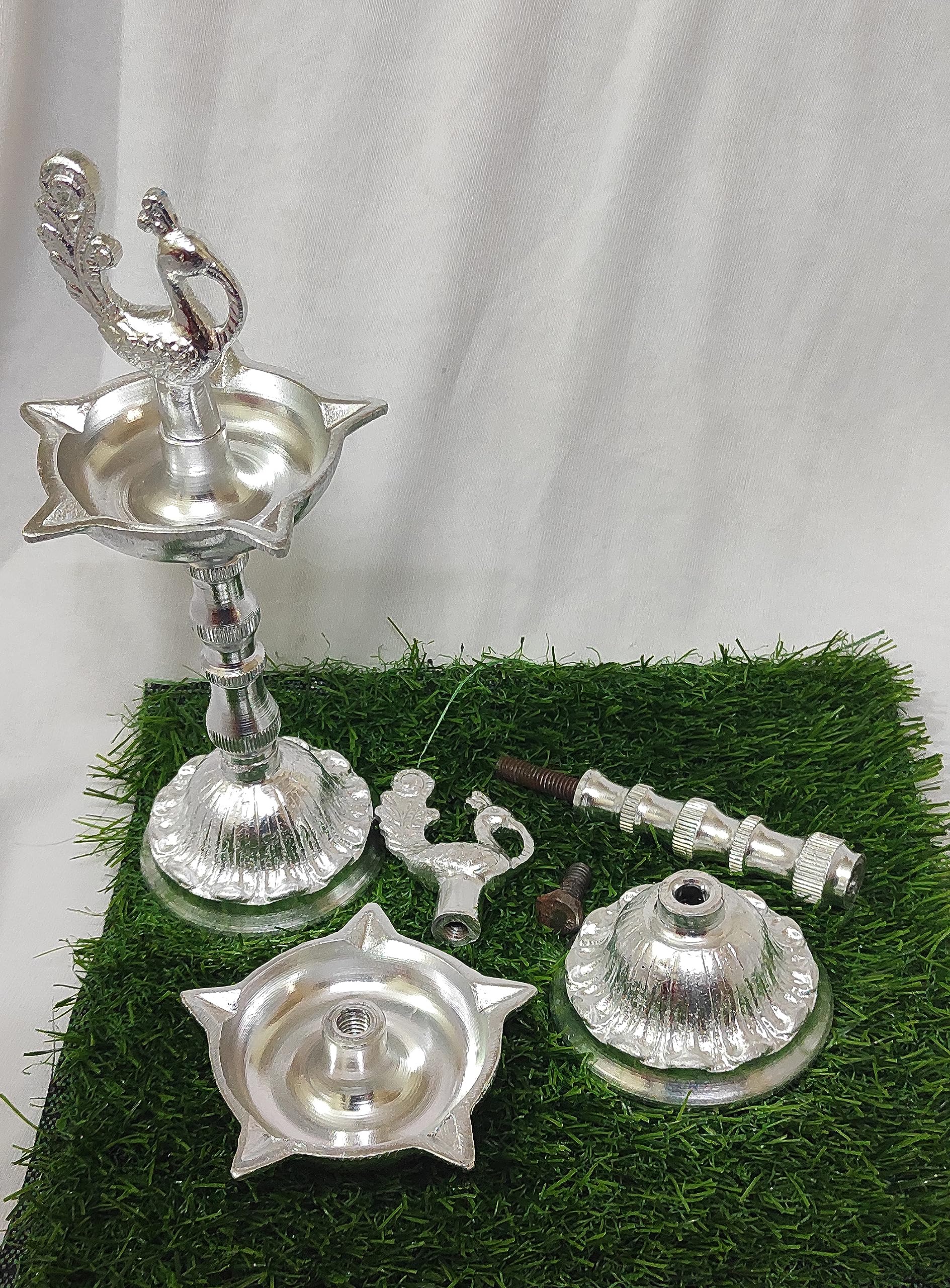 White Metal Diyas & Kuthuvilakku Set - Pooja Room Decor -3