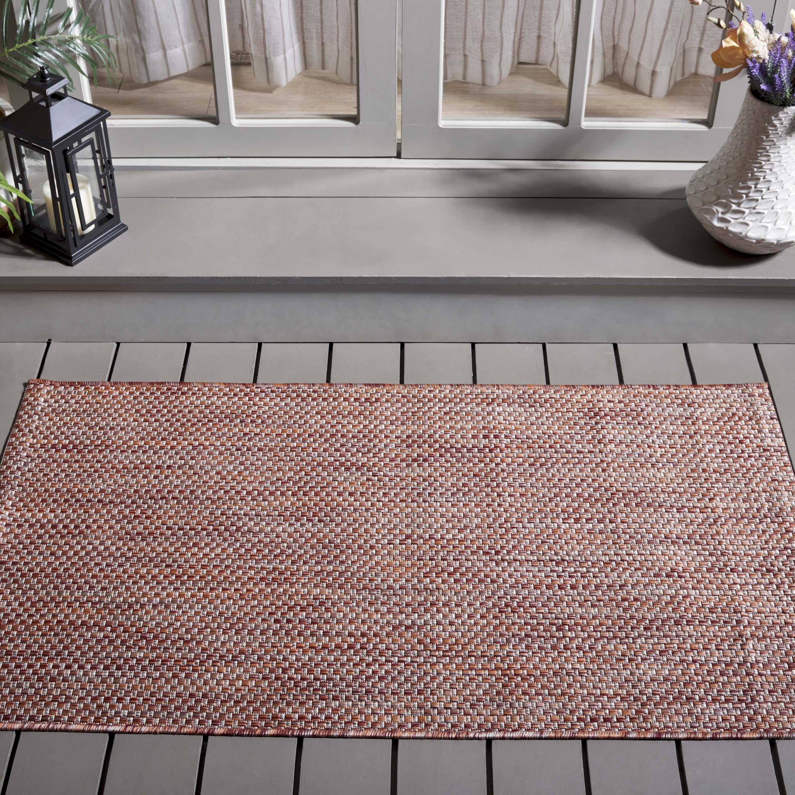 Safavieh Alfombra Courtyard Collection, Pelo Corto, Rojo y Beige, 79 x 152 cm