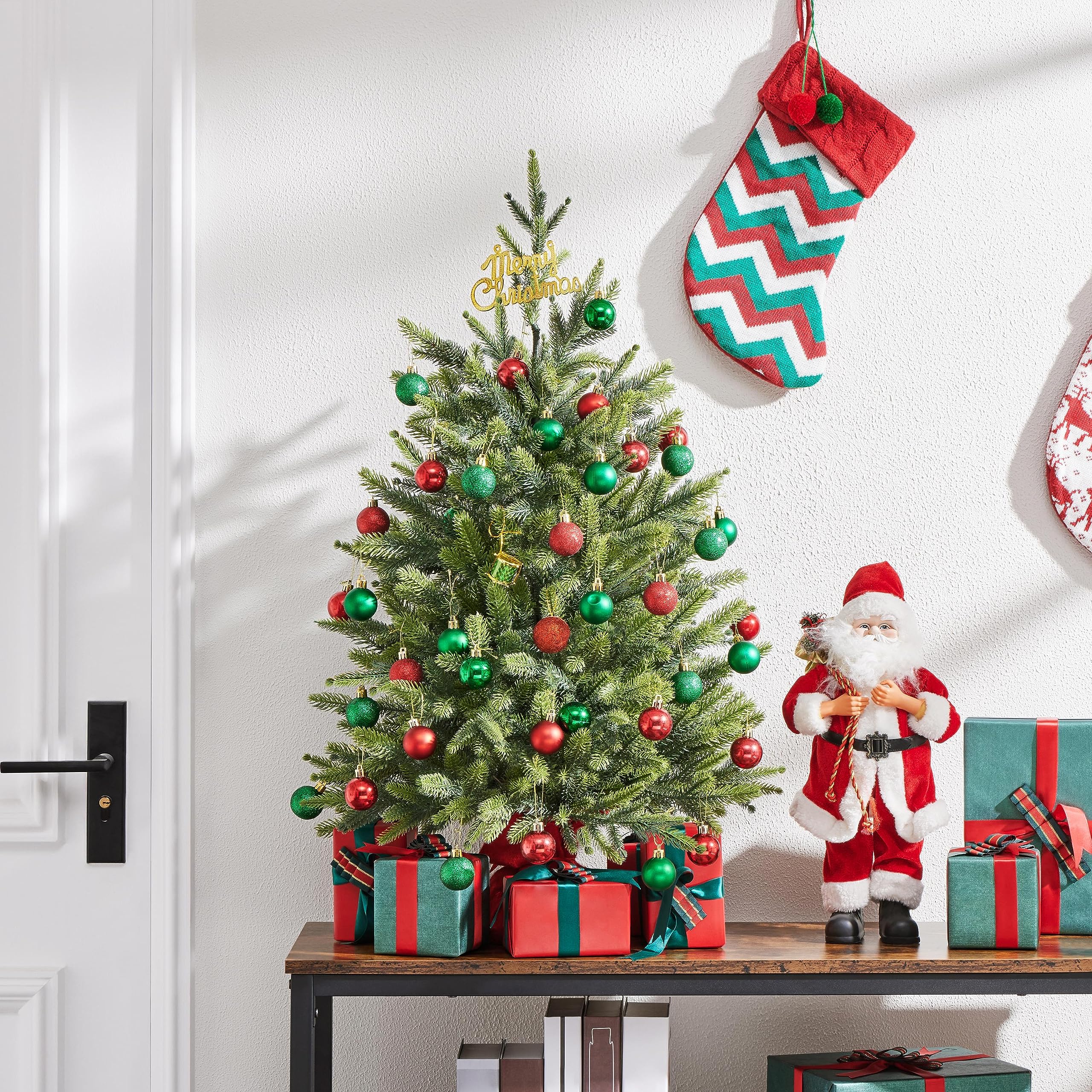 Yaheetech Mini Albero di Natale Artificiale Piccolo da Tavolo con Base Portatile in Miniatura Realistico Ornamenti per Casa Ufficio Interno (Verde, 91 cm)