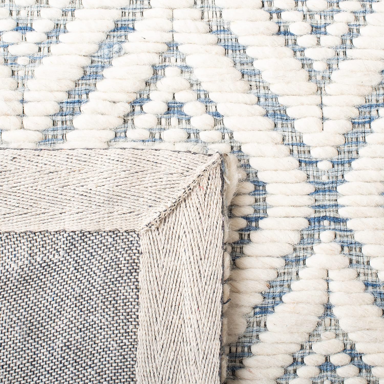 SAFAVIEH Marbella Collection Runner Rug - 2'3" x 8', Blue & Ivory, Handmade Boho Trellis Wool, Ideal for High Traffic Areas in Living Room, Bedroom (MRB308M)