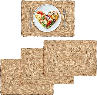Ramanta Home Jute Braided Placemats Set of 4 13x19 Inches - Natural, Reversible Thanksgiving Dinning Table Placemat for Christmas, Birthday, Wedding, Dinner Party | Boho Rattan Mats for Home Décor