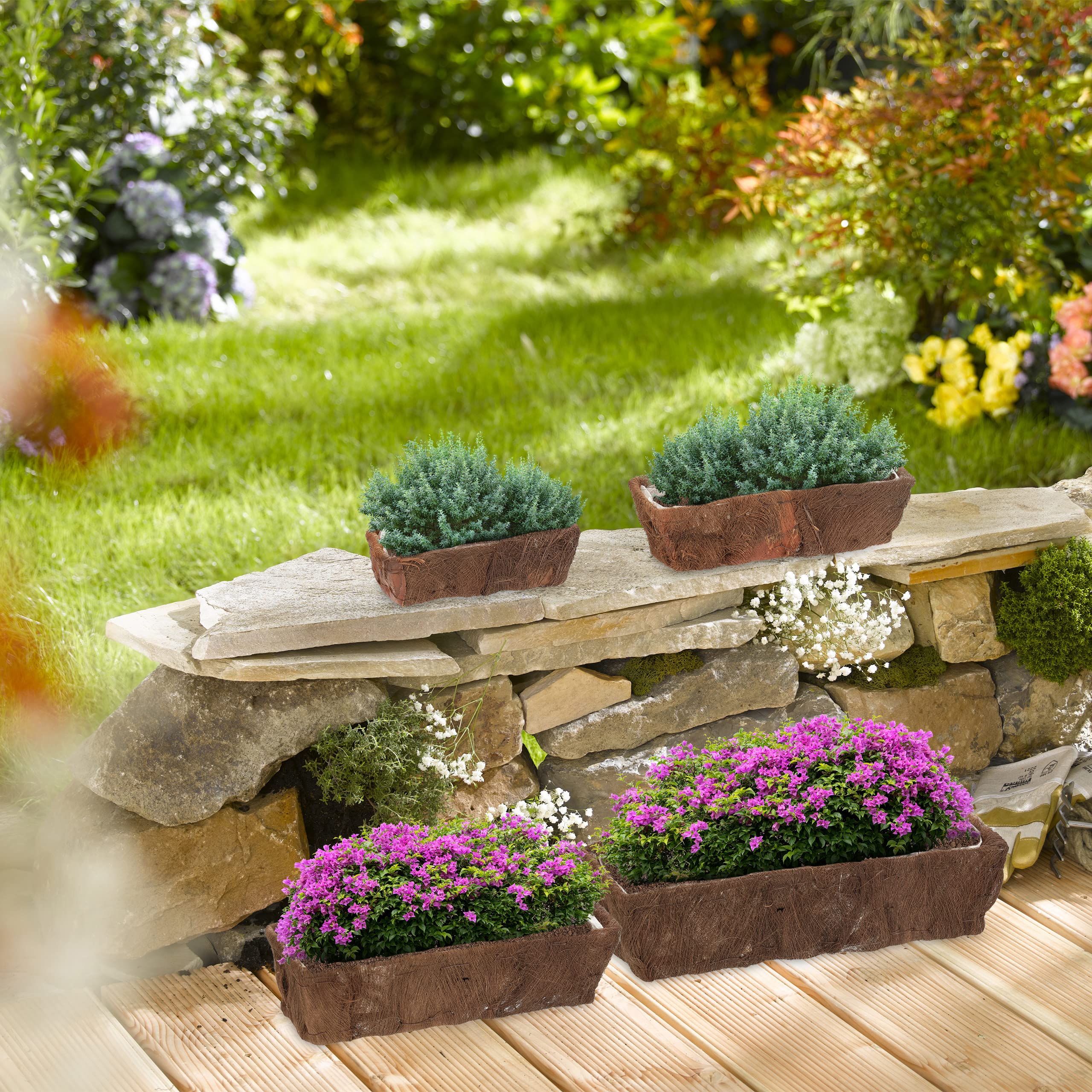 Relaxdays Jardinières, 4 Tailles, Jardin, Balcon & Rebord fenêtre, Cache-Pots décoratifs Film Plastique, Nature