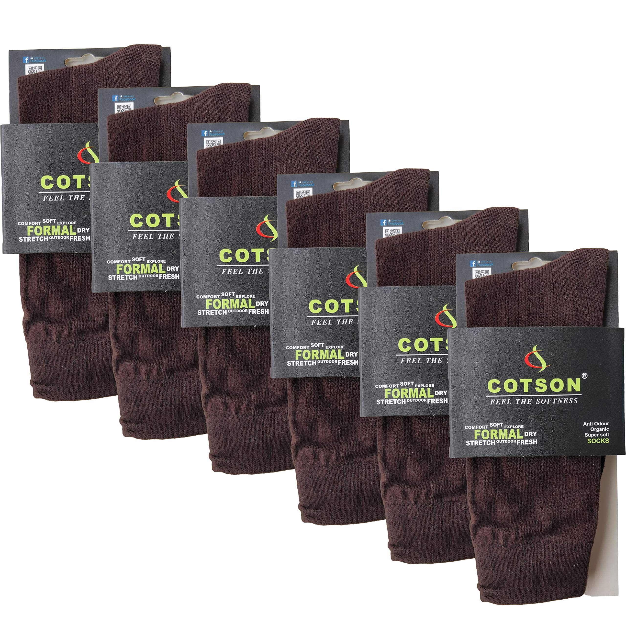 COTSON Organic Cotton and Odourfree Men's Formal Socks Pack of 6 -(Brown)-picture-41