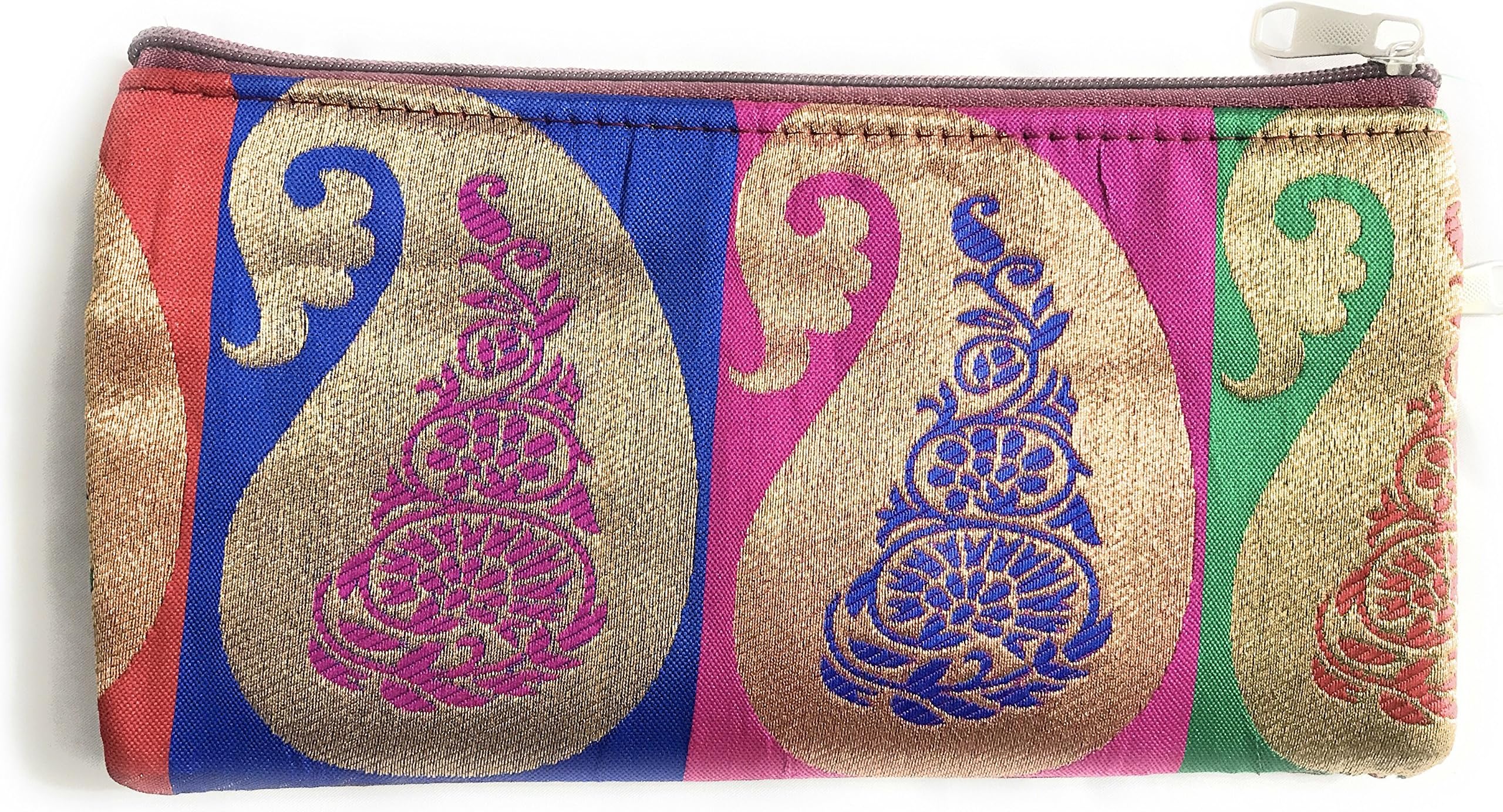 Silk brocade pouch for jewelry/makeup with 2 zippers, wedding/pooja return gift,