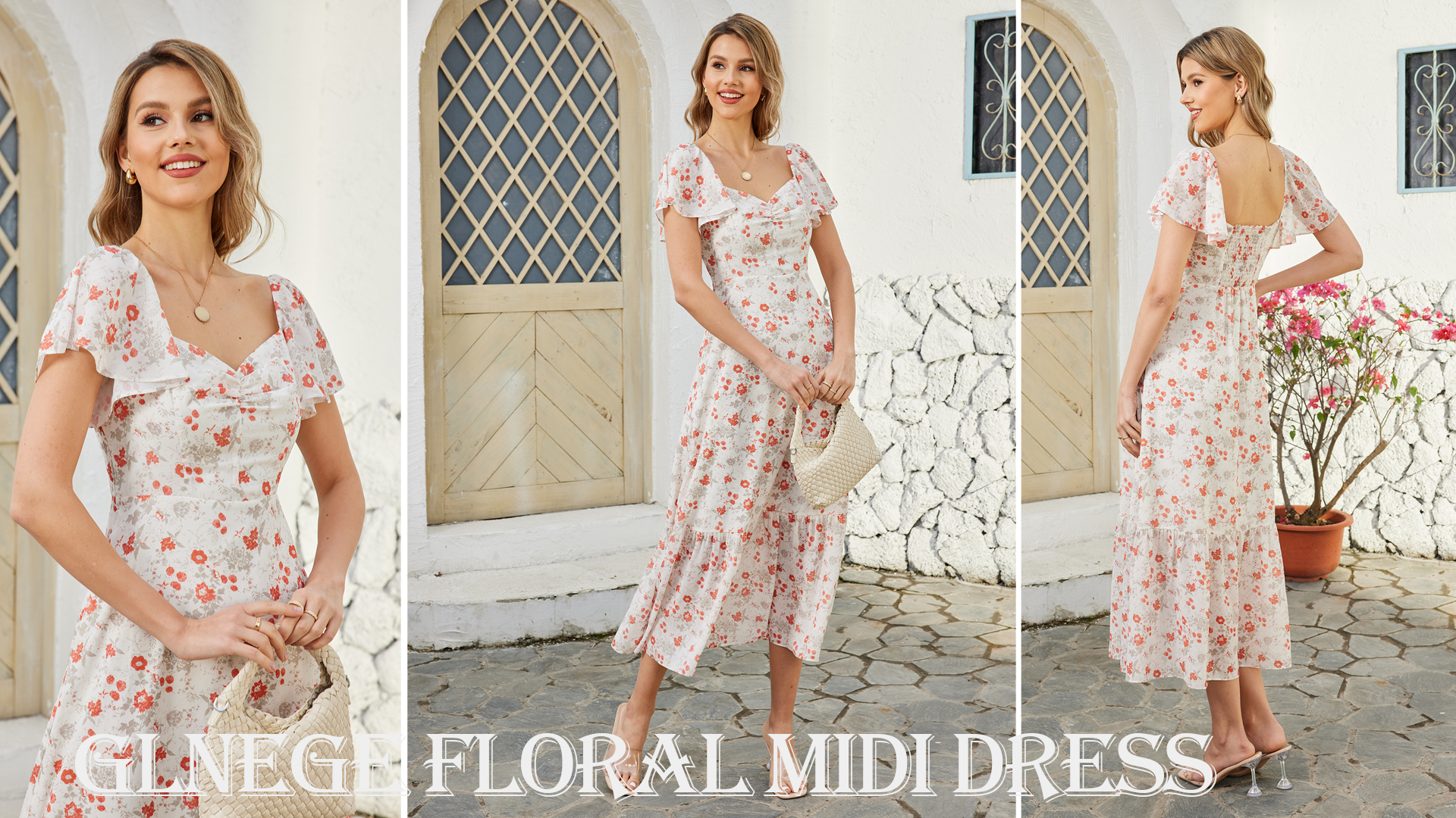 amazon floral midi dress GLNEGE Womens Summer Wedding Guest Bridal Shower Maxi Flowy light blue bridesmaids heels inspired feel ASOS DESIGN sheer overlay COLOR:CLAY