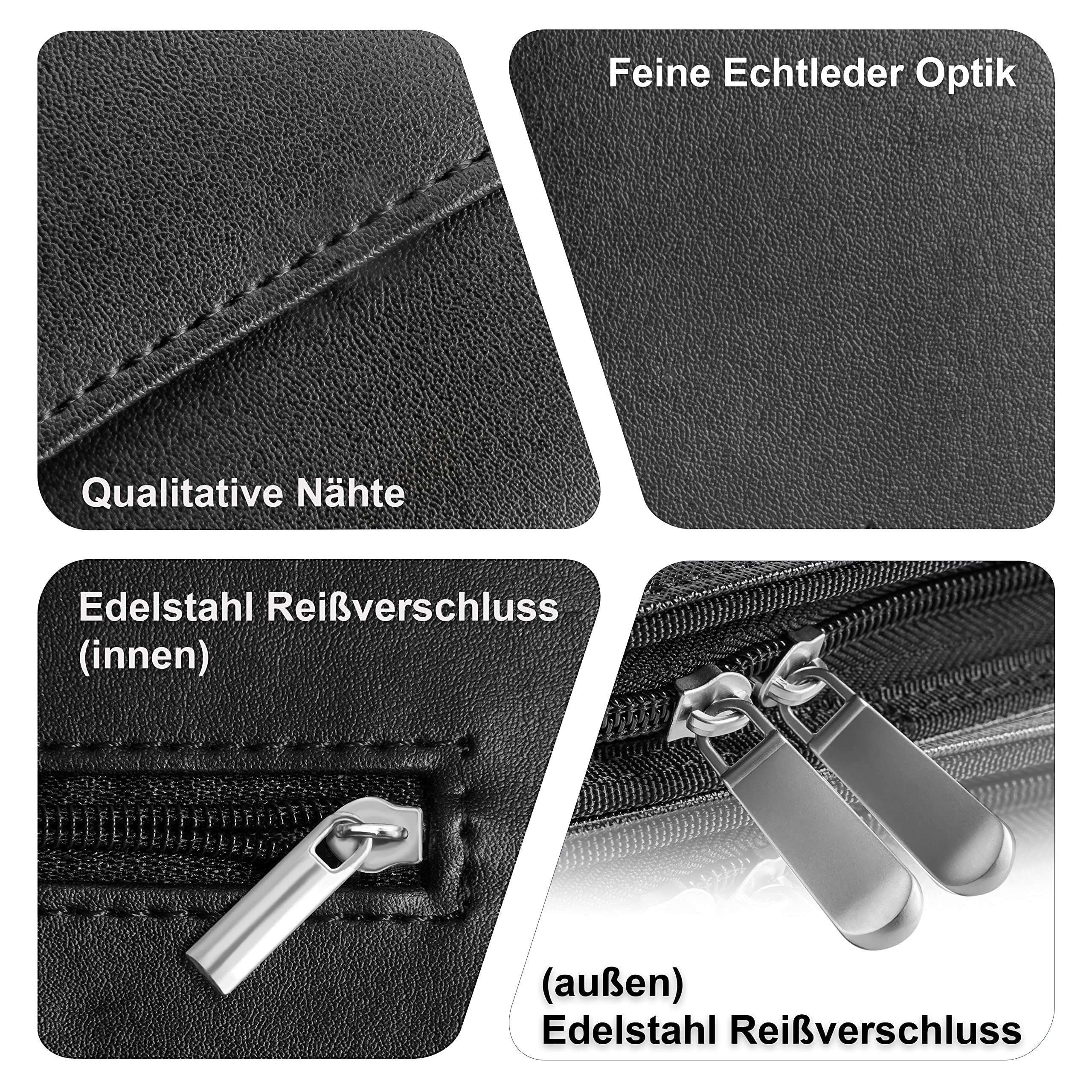 Business Schreibmappe A4 'Raven' - Hochwertige Konferenzmappe mit Doppel Reißverschluss - inkl. Kreditkartenetui + weiteren EXTRAS - Arbeitsmappe aus hochwertigem Kunstleder Schwarz