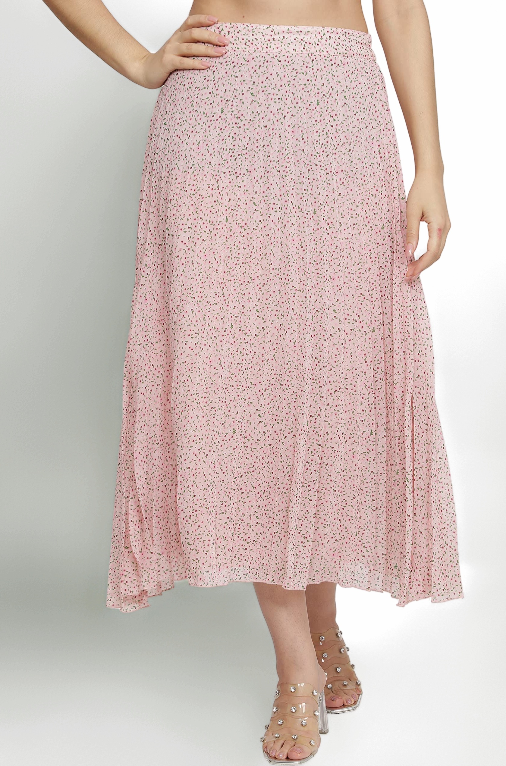 Floral Printed Pleated Navy/Multi Skirt