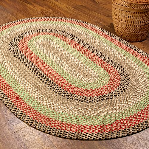 Super Area Rugs Alfombra trenzada ovalada ovalada de 4 x 6 pies, color marrón, rojo y verde, para dormitorios y salas de estar estilo rural disponible en Yaxa Peru