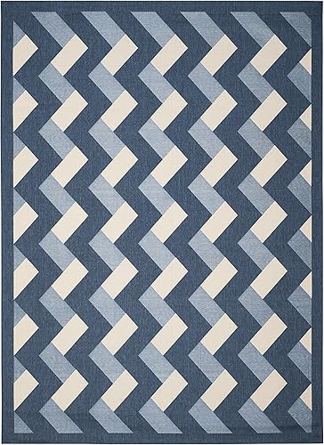 Miniatura 3 de SAFAVIEH Courtyard Collection CY7430 - Alfombra impermeable de fácil limpieza para interiores y exteriores color azul marinobeige para patio patio