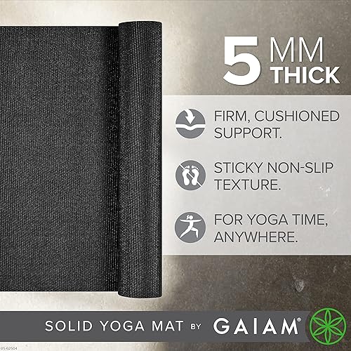 Miniatura 2 de Gaiam - Tapete de yoga de alta calidad de 5mm, liso, grueso y antideslizante para todo tipo de ejercicios de yoga, pilates y gimnasia (68 pulgadas x