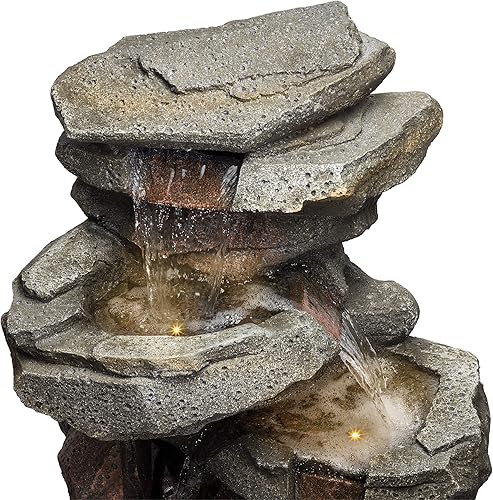Miniatura 11 de Alpine Corporation WIN1184 Fuente de cascada de roca de 5 niveles con luces LED con aspecto de piedra natural, 40 pulgadas, gris