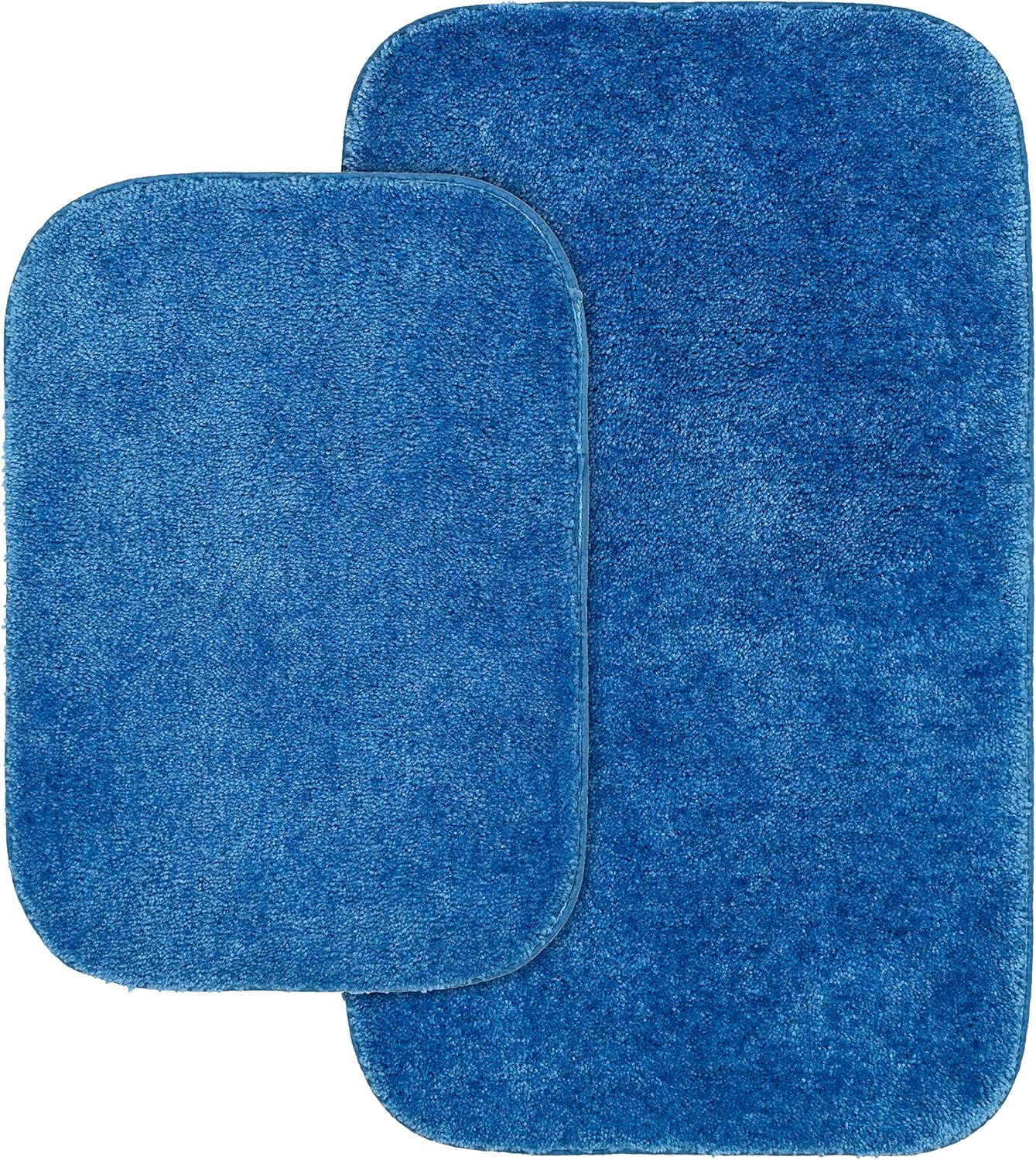 Electric Blue Plush Nylon Traditional 2-Piece Bath Rug Set