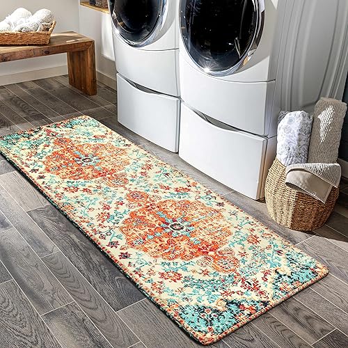 Lahome Alfombra de pasillo de medallón floral bohemio, alfombra de 2 x 5 pies, alfombra oriental para cocina, suave, lavable, antideslizante, de