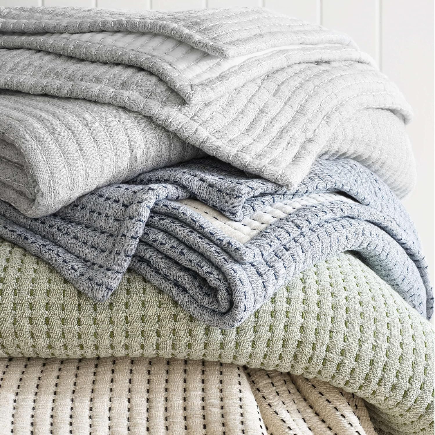 Pine Cone Hill Pick Stitch Natural Matelasse Coverlet, Full/Queen Size, Neutral Solid Pattern