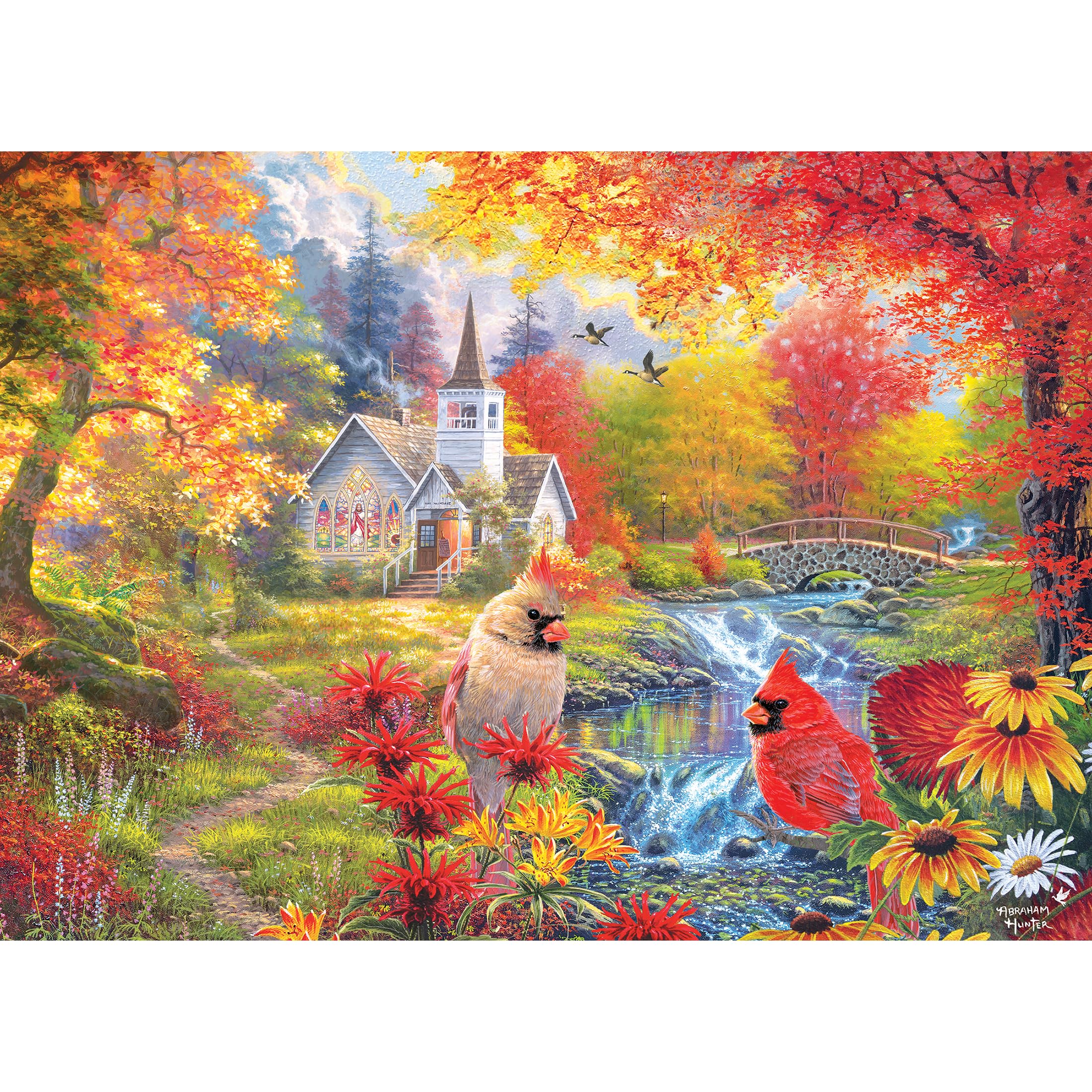 RoseArt - Abraham Hunter Cork Puzzle - Secluded Church in Fall - 1000 Piece Adult Jigsaw Puzzle