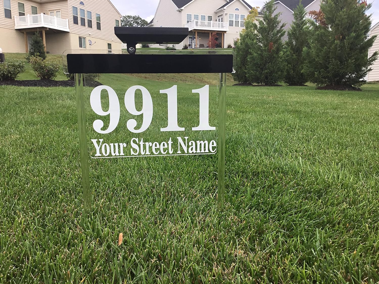 Large 17.5 inch Wide - Solar Lighted Address Sign - Bright Solar Powered Sign, Helps Emergency Vehicles and Guests Find Your Home. Green LED.