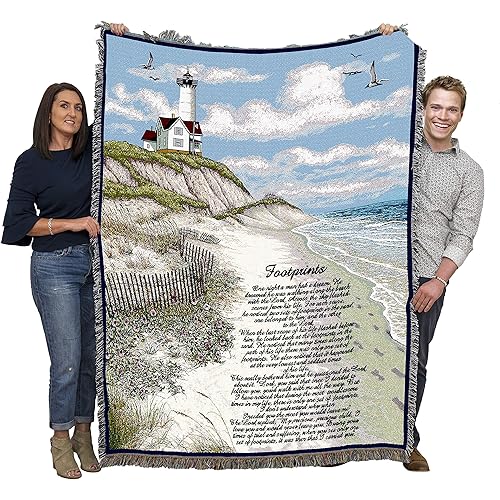 Pure Country Weavers Jesus Footprints in The Sand 2 Blanket - Religious Gift Tapestry Throw Woven from Cotton - Made in The USA (72x54)
