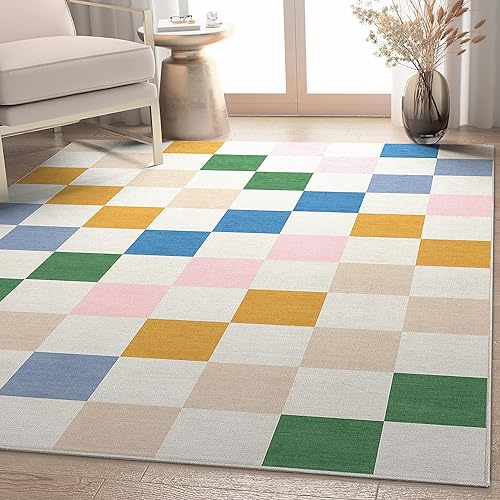 Miniatura 6 de Well Woven Apollo Flatwoven Modern Squares Alfombra multicolor de 5 x 7 pies para niños