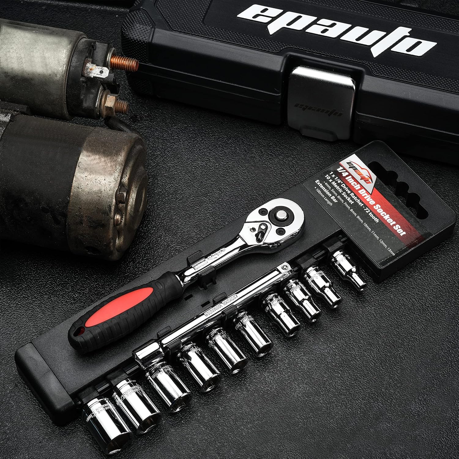 EPAuto 1/4-Inch Drive Socket Set with 72 Tooth Reversible, 12 Pieces