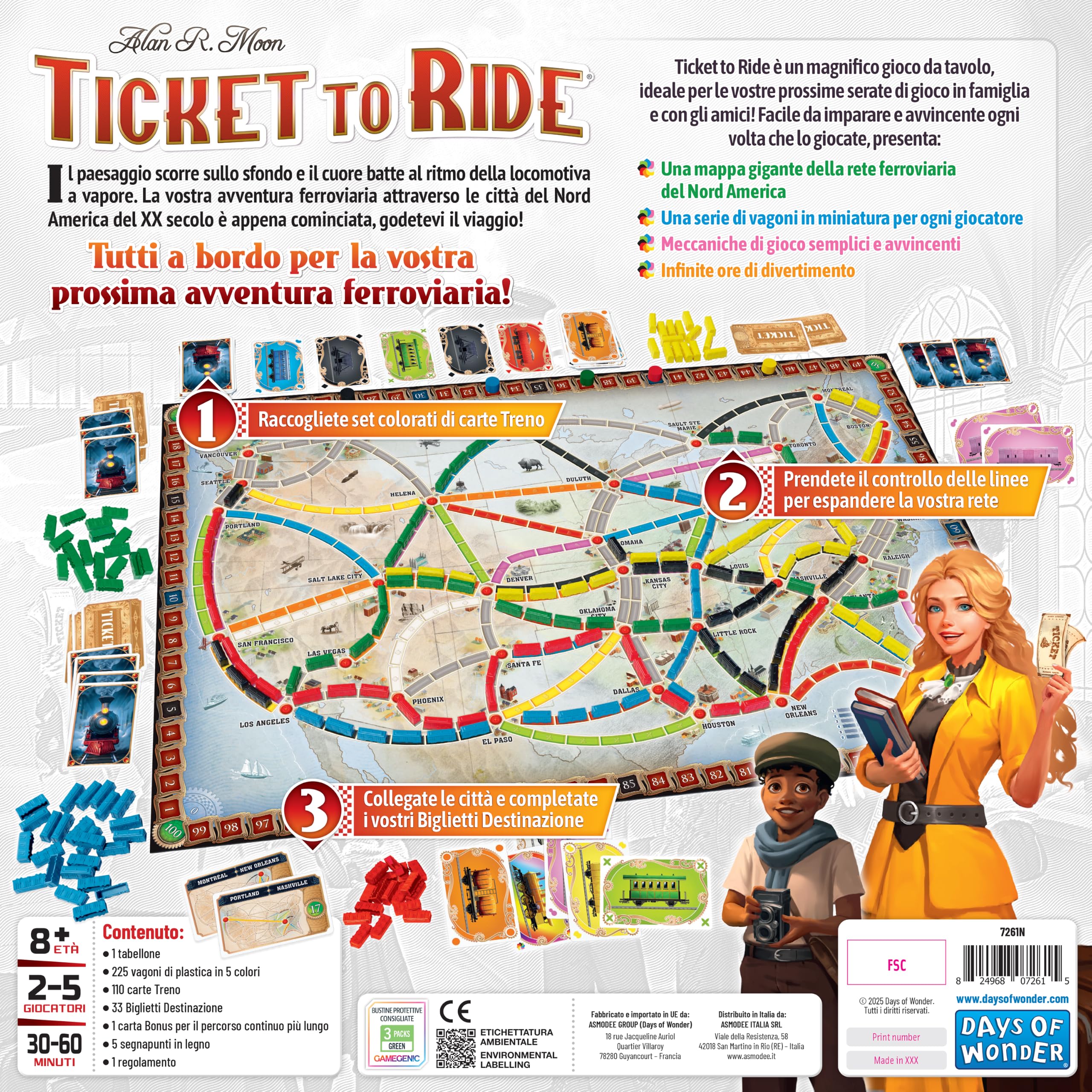 Asmodee - Ticket to Ride Neue Version, Brettspiel Abenteuer Eisenbahn, Spaß für Familien und Freunde, 2-5 Spieler, 8+ Jahre, italienische Ausgabe