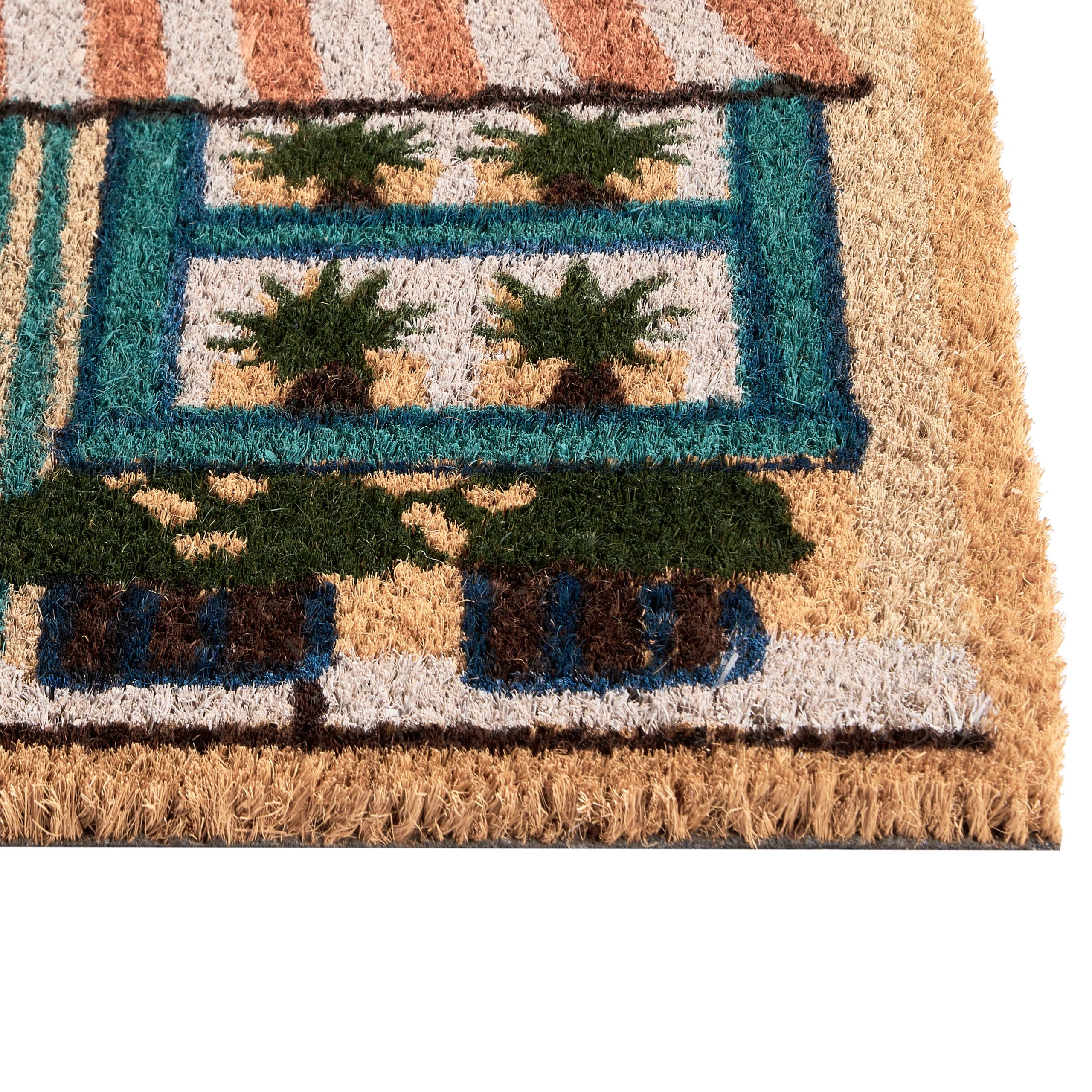 Beliani Paillasson en Fibre de Coco 60 x 90 cm Dessous Envers PVC Antidérapant Motif Maison Multicolore Cadiz