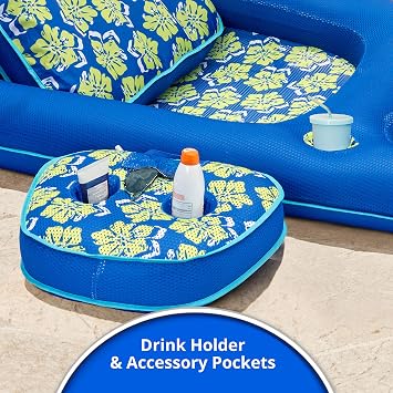 Aqua Campania Ultimate 2-in-1 Pool Float Lounge Extra Large Inflatable Pool Floats for Adults with Adjustable Backrest & Cupholder Caddy