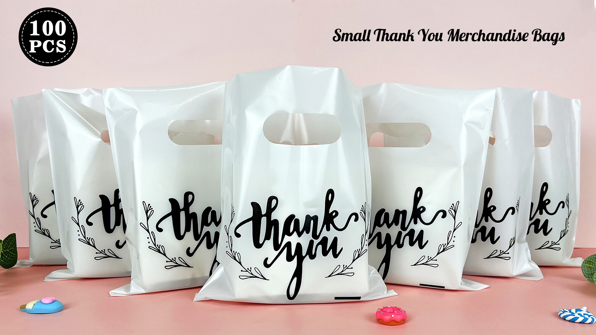 Small Plastic Bags 50-Pack Hot Pink Thank You Bags - 9x12" Die-Cut Handle Plastic Retail Bags Thank You Bags Bulk - Foto 3