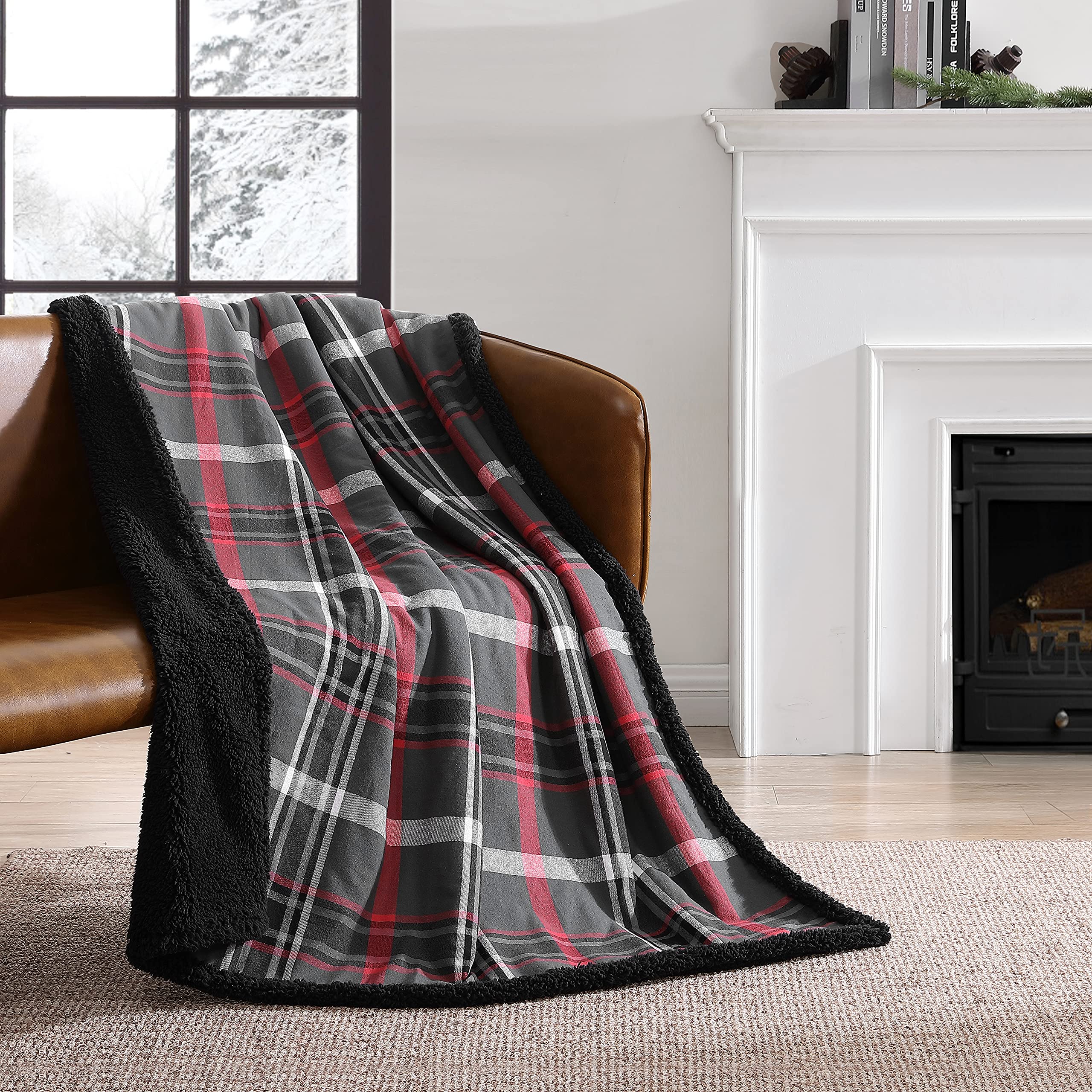 Eddie BauerEddie Bauer Home | Flannel Collection | Throw Blanket-Reversible Sherpa Fleece Cover, Soft & Cozy, Perfect for Bed or Couch, Winslow