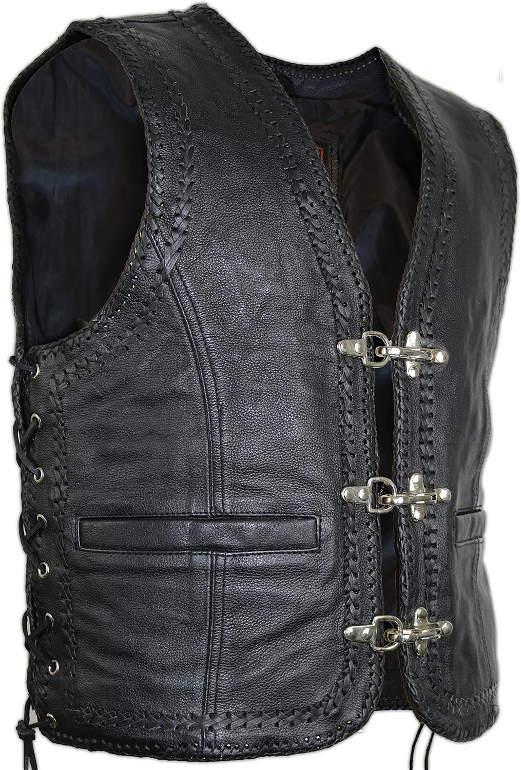 MDM Mens Motorcycle Leather Vest Leather Waistcoat Motorcycle Motorbike Chopper Biker Vest