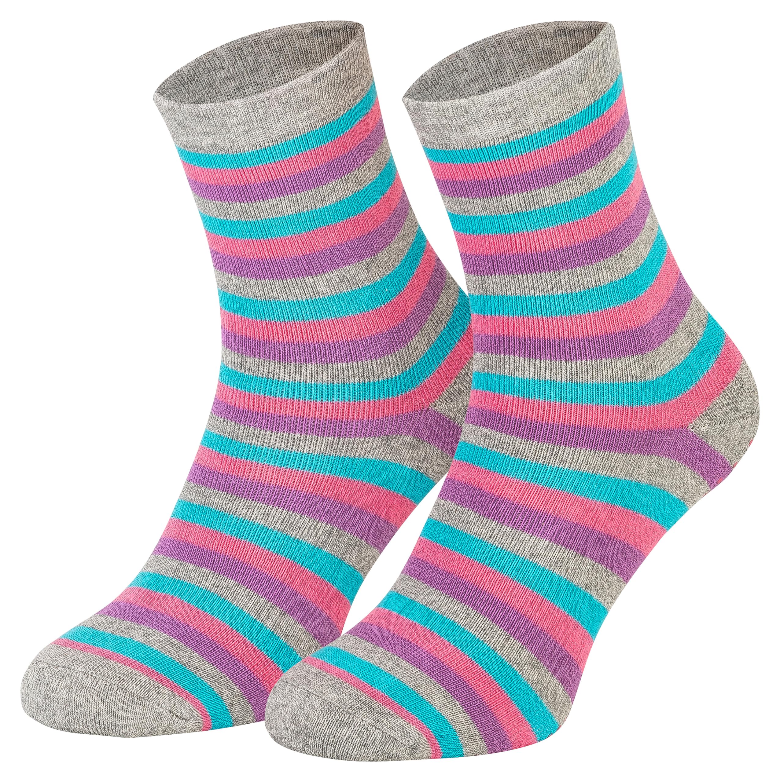 Piarini 2 Paar Kinder Stoppersocken ABS Socken Anti Rutschsocken Noppen Baumwolle Jungen Mädchen Grau Ringel 23 24 25 26