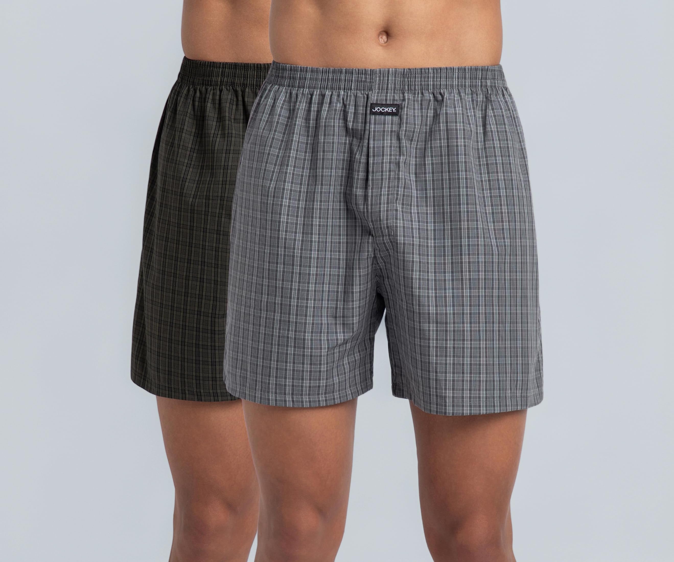 1222 Men's Super Combed Mercerized Cotton Woven Checkered Boxer Shorts with Back Pocket (Pack of 2_Colors & Checks May Vary)