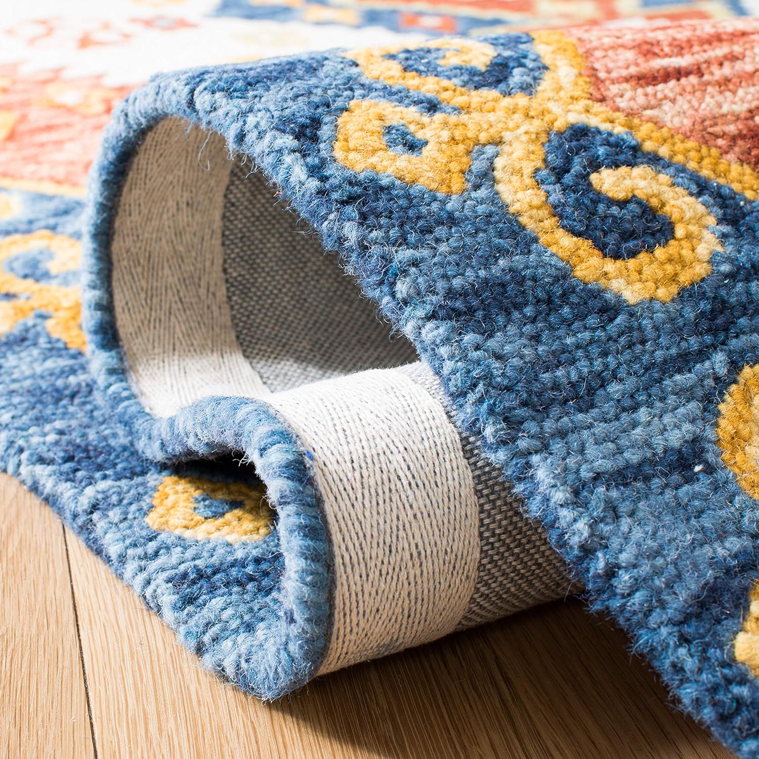 SAFAVIEH Aspen Collection Area Rug - 9' x 12', Ivory & Blue, Handmade Southwestern Tribal Boho Wool, Ideal for High Traffic Areas in Living Room, Bedroom (APN401A)