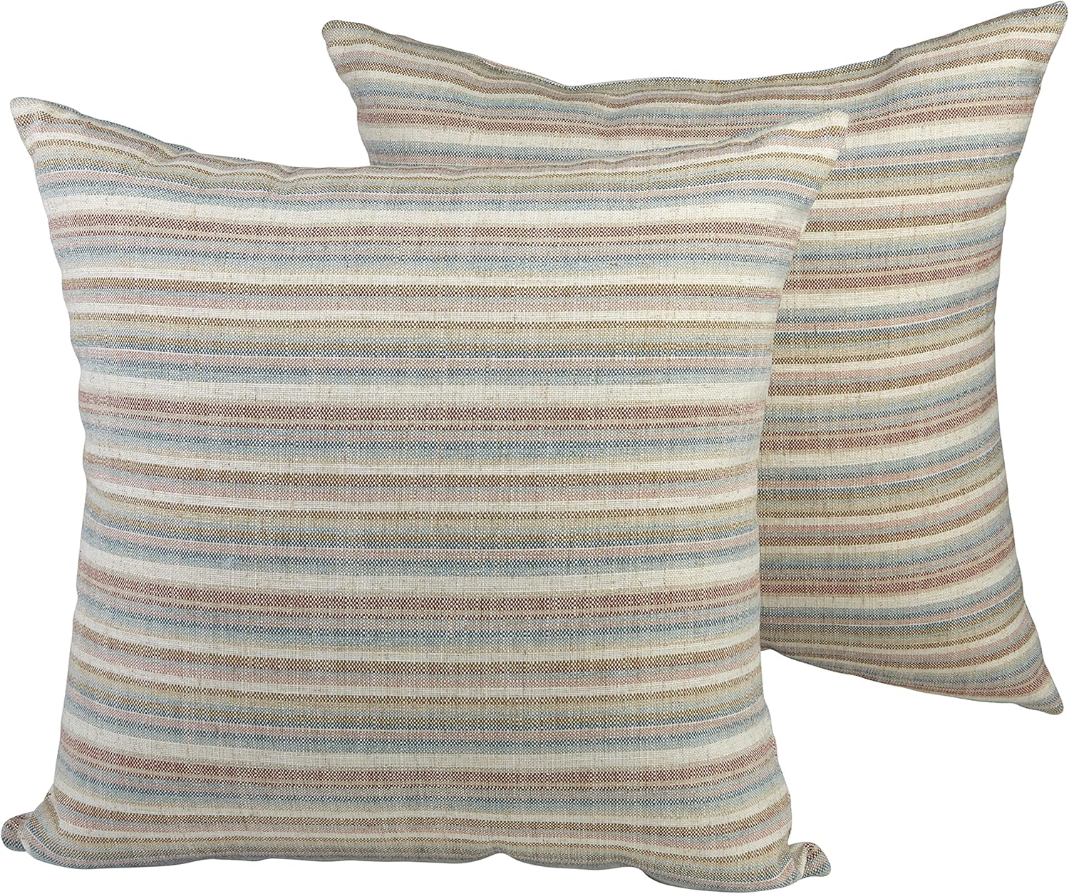 Klear Vu Toss Barber Stripe Linen Decorative Throw Pillow, 20" x 20" Set of 2, 2 Count (Pack of 1), Multi